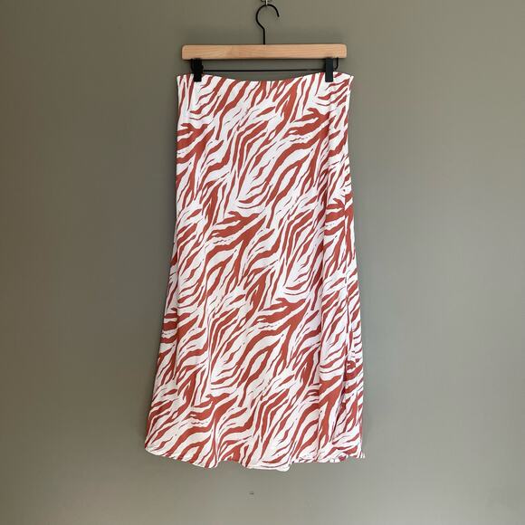 Rails Anya Midi Skirt In Rust Zebra Size Large White Redish Brown Zebra Print - Picture 3 of 16